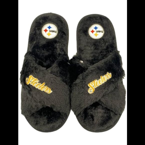 NFL Women's Fur Cross Team Slippers Steelers - - Picture 1 of 2